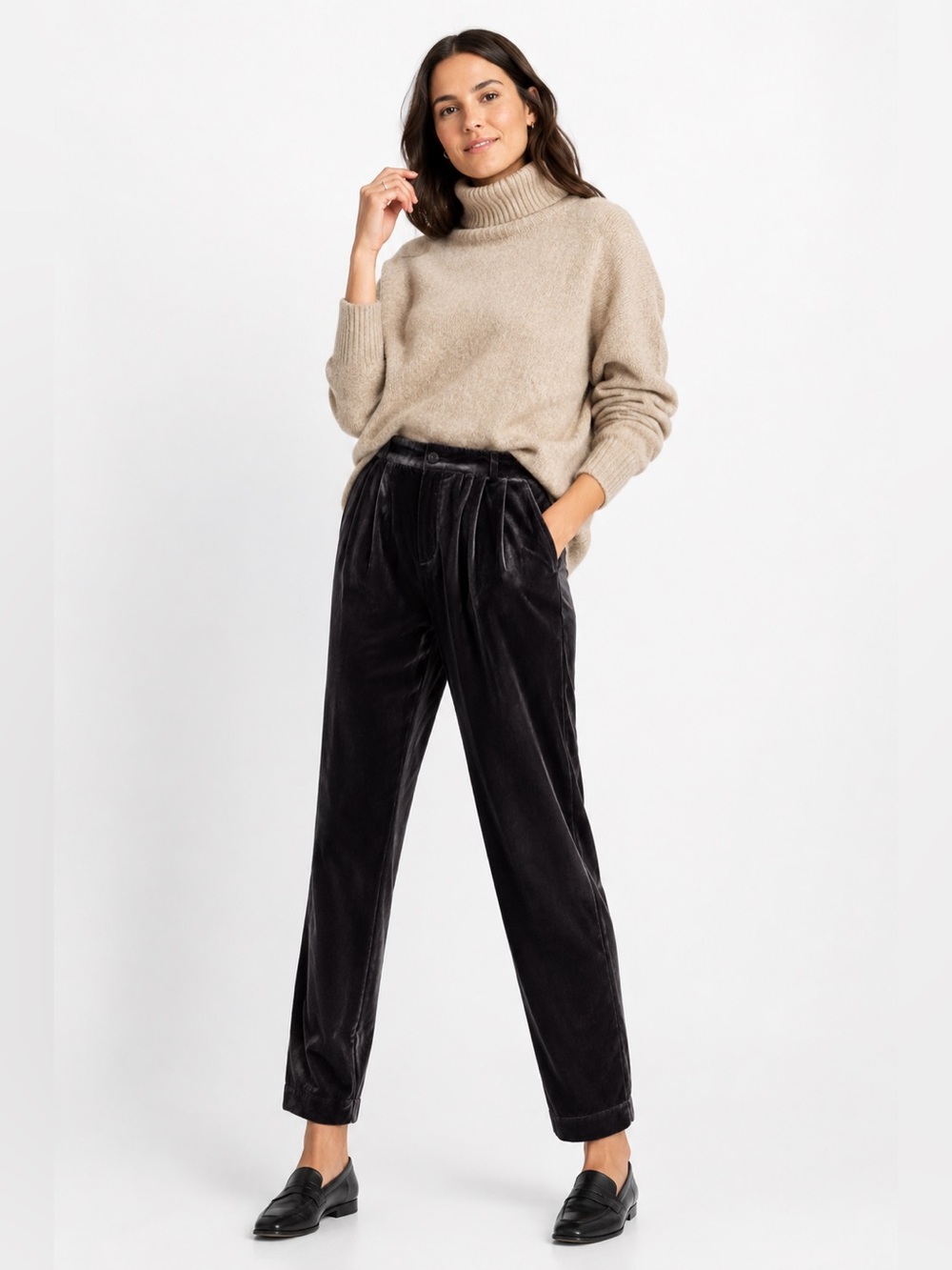 Madewell Velvet Tapered Pleat Pull-On Pants Black Coal Size Small Holiday Lush